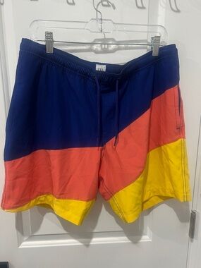 GAP Men's Colorblock Swim Shorts - Navy, Coral & Yellow Size Large